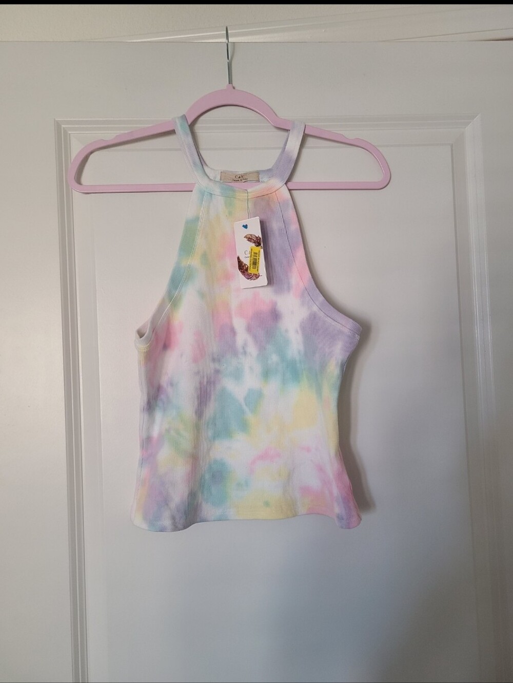 Chelsea & Violet Washed Tie-Dye Halter Neck Ribbed Tank Top